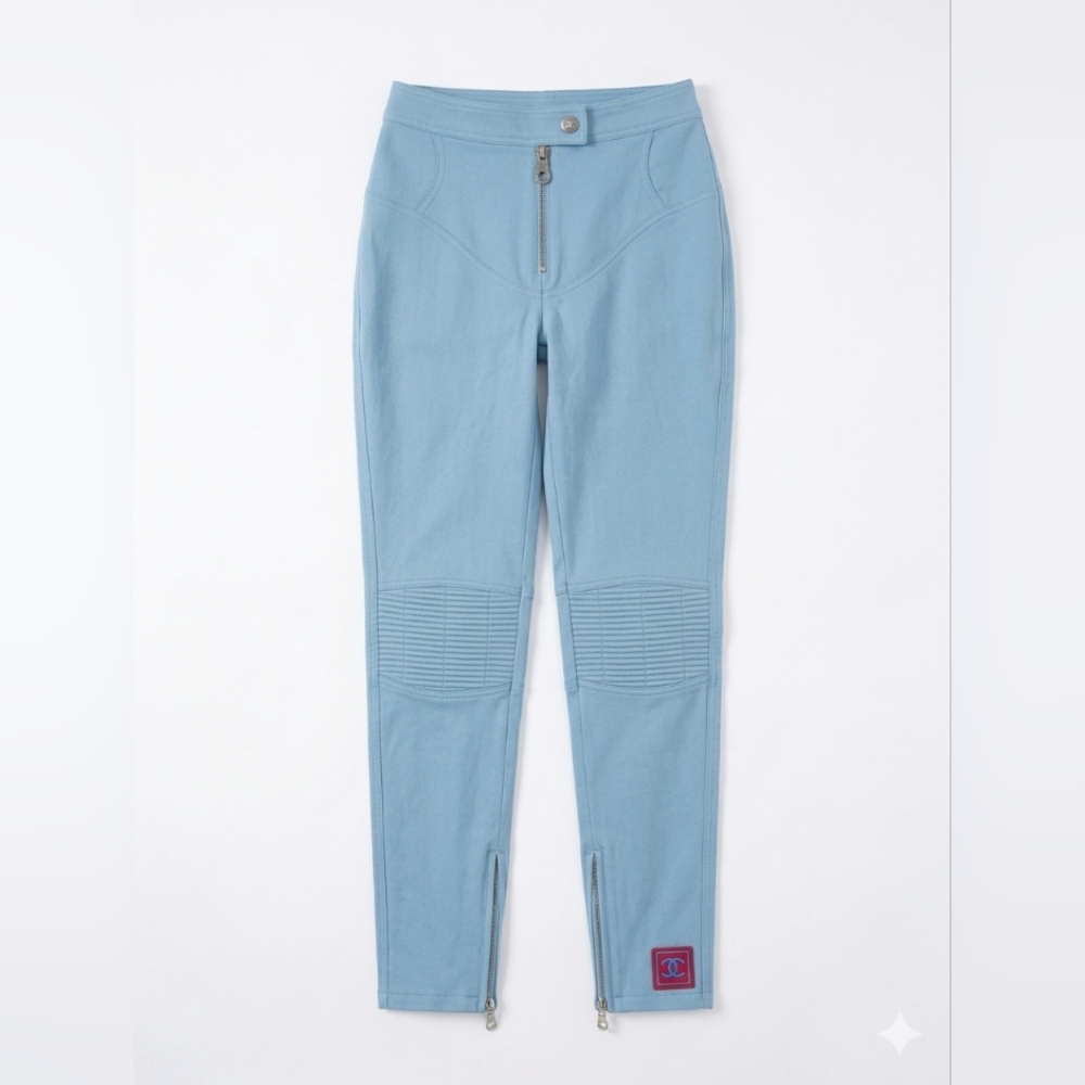 Vintage Chanel Identification RARE Light Blue Moto Zipper Pants